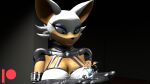  big_ears black_clothing chiropteran clothing diamond_(gem) female gem gloves handwear hi_res holding_object latex_clothing mammal rouge_the_bat sega silverlion27 smile solo sonic_the_hedgehog_(series) white_clothing zipper 