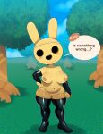  ... animal_crossing anthro areola armwear big_breasts breasts brown_areola brown_nipples clothing coco_(animal_crossing) empty_eyes english_text female genitals gyroid hand_on_hip hi_res lagomorph legwear leporid looking_at_viewer mammal navel nintendo nipples nude open_mouth plant pussy question_mark rabbit solo somescrub speech_bubble tan_body text thick_thighs tree video_games 