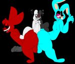  absurd_res adultpartypunch anthro balls black_sclera butt canid canine canis damian_(zoophobia) danganronpa demon digital_media_(artwork) domestic_dog dry_humping erection five_nights_at_freddy&#039;s five_nights_at_freddy&#039;s_2 fur genitals grinding group hi_res lagomorph leporid machine male male/male mammal monokuma nude penis rabbit red_body red_fur robot scottgames sex simple_background smile toy_bonnie_(fnaf) trio video_games zoophobia 