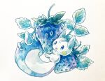  animal_focus blue_eyes blueberry commentary_request food fruit highres holding leaf no_humans non_(kumakawayusu) open_mouth pachirisu pokemon pokemon_(creature) solo white_background 