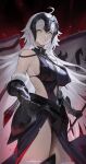  1girl ahoge armor bare_shoulders blonde_hair breasts chain choker extra_singular fate/grand_order fate_(series) flag flagpole gauntlets headgear highres holding holding_flag jeanne_d&#039;arc_(fate) jeanne_d&#039;arc_alter_(avenger)_(third_ascension)_(fate) jeanne_d&#039;arc_alter_(fate) large_breasts long_hair looking_at_viewer revealing_clothes sideboob sleeveless solo thighhighs thighs yellow_eyes 