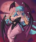  2022 animal_humanoid bat_wings breasts capcom chiropteran chiropteran_humanoid clothing cloud darkstalkers female flying full_moon hair hi_res humanoid long_hair mammal mammal_humanoid membrane_(anatomy) membranous_wings moon morrigan_aensland moxydraws solo succubus video_games wings 