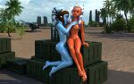  2021 3d_(artwork) aayla_secura absurd_res ahsoka_tano alien alien_humanoid areola blue_body blue_eyes blue_skin breasts clone_wars crate digital_media_(artwork) duo eyebrows eyelashes eyes_closed facial_markings feet female glistening glistening_body hand_on_chest head_markings hi_res humanoid kneeling kondas_peter lekku_(anatomy) markings maya_(software) navel nipples not_furry nude oil oiled oiled_body orange_body orange_skin palm_tree plant sitting star_wars togruta tree twi&#039;lek 