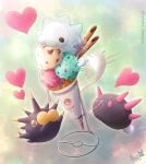  food heart holding holding_spoon ice_cream ice_cream_cone on_food pincurchin pokemon pokemon_(creature) pyukumuku sirius. snom spoon triple_scoop wafer_stick 