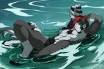  2022 4_toes 5_fingers anthro canid canine canis claws day detailed_background digital_media_(artwork) domestic_dog feet fingers green_eyes hair kodashi male mammal outside partially_submerged red_hair smile solo toes 