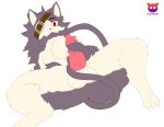  2_tails animal_genitalia anthro anus bite blazblue chest_tuft domestic_cat doritomon erection eye_patch eyewear felid feline felis fur genitals hi_res jubei_(blazblue) male mammal masturbation multi_tail multicolored_body multicolored_fur penile_spines penis red_eyes sheath simple_background solo spread_legs spreading tail_bite tail_fetish tail_in_mouth tail_masturbation tail_play tuft two_tone_body two_tone_fur video_games white_body white_fur 