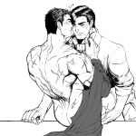  2boys anal ass back bara batman_(series) blush bruce_wayne clark_kent closed_mouth collared_shirt couple dc_comics eyewear_removed glasses greyscale highres holding holding_another&#039;s_leg holding_eyewear holding_hands large_pectorals looking_at_another male_focus mature_male monochrome multiple_boys muscular muscular_male nude pectorals scar scar_on_arm scar_on_back sex shirt shirt_removed short_hair superman_(series) yaoi yooko 