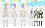  1boy absurdres animal_ears animal_hat aqua_hair easter full_body gloves hat heiwa_(murasiho) highres kamishiro_rui long_sleeves looking_at_viewer male_focus mini_hat mini_top_hat multicolored_hair project_sekai purple_hair rabbit_ears reference_sheet short_hair standing streaked_hair top_hat white_footwear white_gloves yellow_eyes 