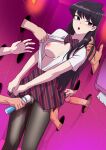  1girl :o absurdres black_hair bow bowtie breasts clothes_lift dutch_angle glory_hole groping highres hitachi_magic_wand holding_another&#039;s_hair komi-san_wa_komyushou_desu komi_shouko light_blush long_hair multiple_boys nipples no_bra open_clothes open_mouth open_shirt pantyhose penis purple_eyes pussy pussy_juice sex_toy shirt shirt_grab short_sleeves skirt skirt_lift solo_focus tekuho_no_habo vibrator white_shirt 