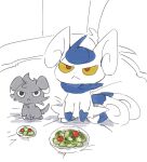  &gt;:( angry_eyes displeased duo espurr feral food frown hi_res meowstic nintendo pok&eacute;mon pok&eacute;mon_(species) salad sketch video_games winte 