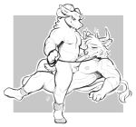  anthro balls bovid bovine breast_play breasts caprine cattle clothing duo embarrassed facial_piercing fellatio footwear forced forced_oral genitals horn horn_grab leash male male/male mammal monochrome muscular nose_piercing nose_ring oral penile penis piercing ring_piercing sex socks straddling titfuck tohfu 