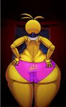  animatronic anthro avian big_butt bird butt chicken clothing english_text female five_nights_at_freddy&#039;s five_nights_at_freddy&#039;s_2 galliform gallus_(genus) hand_on_butt hi_res huge_butt huge_hips huge_thighs machine panties parumpi phasianid robot scottgames solo text text_on_clothing text_on_underwear thick_thighs toy_chica_(fnaf) underwear video_games wide_hips yellow_body 
