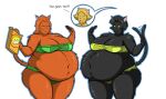  2022 alex_(totally_spies!) anthro anthrofied belly big_belly black_body black_fur clothing clover_(totally_spies!) digital_media_(artwork) domestic_cat english_text felid feline felis female fur group hair mammal mizz-britt mostly_nude obese obese_anthro obese_female orange_body orange_fur overweight overweight_anthro overweight_female pastry sam_(totally_spies!) simple_background tail_motion tailwag text torn_clothing totally_spies! trio wide_hips yellow_body yellow_fur 