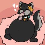  belly belly_expansion beverage bubble_tea canid canine canis chibi chugging eroclese_(eroclesead) expansion fetish furry greek_clothing hi_res invalid_tag lying mammal overweight paws wolf 