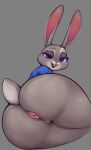  anus blue_clothing blue_shirt blue_topwear bottomless buckteeth butt clothed clothing disney female hi_res judy_hopps lagomorph leporid lying mammal nebssik on_side open_mouth pink_anus presenting presenting_anus presenting_hindquarters purple_eyes rabbit shirt shirt_only solo teeth topwear topwear_only zootopia 