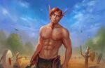  2022 5_fingers abs day detailed_background digital_media_(artwork) elf fingers hair humanoid looking_at_viewer male orange_eyes outside red_hair sky smile solo x-celebril-x 