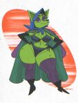  anthro anthrofied armwear big_breasts breasts canid canine canis cape cartoon_network chihuahua clothed clothing courage_the_cowardly_dog curvy_figure domestic_dog elbow_gloves eyebrows female fingers footwear full-length_portrait fur gloves green_body green_fur half-closed_eyes hands_on_hips handwear hi_res legwear looking_at_viewer mammal narrowed_eyes orange_eyes portrait shirley_the_medium skimpy solo standing thick_thighs thigh_highs toy_dog voluptuous wide_hips wolftang 
