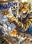  2006 anthro blotch bovid brush caprine claws duo english_text fangs felid fur goat holding_brush holding_object holding_paintbrush hooves horn male mammal open_mouth open_smile paintbrush pantherine paws smile striped_body striped_fur stripes text tiger whiskers white_body white_fur 