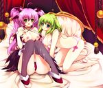  all_fours bad_id bad_pixiv_id barefoot bed blue_eyes blush bra breasts cameltoe collar cum cum_on_body cum_on_breasts cum_on_clothes cum_on_hair cum_on_upper_body facial feet green_hair head_wings juna large_breasts legs lingerie multiple_girls nipples original panties pink_hair sitting smile thighhighs tongue twintails underwear underwear_only yellow_eyes 