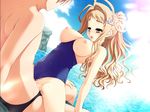  1girl antenna_hair arm_support between_breasts blonde_hair blush breasts butt_crack celestine_rokoko censored clothed_sex clothes_between_breasts cloud cowgirl_position day dutch_angle game_cg girl_on_top hair_ornament hairclip happy_sex hetero large_breasts long_hair mosaic_censoring nipples ocean one-piece_swimsuit penis ponytail pussy sasaki_tamaru school_swimsuit sex sitting sky smile solo_focus straddling swimsuit swimsuit_aside upright_straddle vaginal water wavy_hair wet wizard's_climber yellow_eyes 