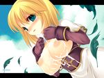  acolyte blonde_hair blush breasts cloud cum cum_on_body cum_on_breasts cum_on_upper_body cumdrip day dutch_angle gloves green_eyes kinoshita_ichi large_breasts leaf ragnarok_online short_hair sky solo 