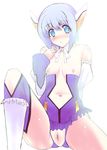  bad_id bad_pixiv_id blue_eyes blue_hair blush censored crotchless_panties detached_sleeves flat_chest leotard nipples noto_kurumi otomedius panties poini_coon purple_leotard pussy robot_ears short_hair solo underwear 