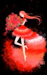  1girl bare_legs barefoot bouquet dress flower full_body highres holding holding_bouquet kituneko98 long_hair no_mouth original red_dress red_eyes red_flower red_hair red_theme sleeveless solo very_long_hair 
