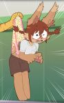  anthro antlers braces braided_hair casenpoint casey_(casenpoint) duo embarrassed eyewear female glasses hair hello_kitty_(character) hello_kitty_(series) horn jackalope lagomorph mammal sanrio solo_focus wedgie 