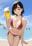  4girls :d ^^^ ^_^ alcohol animal_costume asahi_breweries beach beer beer_mug belly bikini black_hair blue_sky brand_name_imitation breasts brown_eyes brown_hair cleavage closed_eyes cloud commentary cup day douki-chan_(douki-chan) fingernails ganbare_douki-chan halterneck highres holding holding_cup intern_(douki-chan) kouhai-chan_(douki-chan) large_breasts looking_at_viewer mole mole_on_breast mole_on_cheek mug multiple_girls nail_polish navel ocean outdoors partially_submerged plump red_bikini red_nails senpai-san_(douki-chan) shark_costume short_hair side-tie_bikini sitting sky smile standing string_bikini summer sunglasses swimsuit thigh_gap thighs yomu_(sgt_epper) 