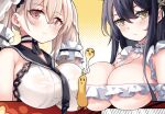  absurdly_long_hair azur_lane between_breasts bird black_hair black_ribbon bow breasts chick choker crushing dress dress_bow formidable_(azur_lane) formidable_(timeless_classics)_(azur_lane) frilled_choker frills ghost giving_up_the_ghost green_eyes grey_hair hm_(hmongt) huge_breasts indomitable_(azur_lane) indomitable_(ms._motivationless_maid)_(azur_lane) large_breasts long_hair manjuu_(azur_lane) multiple_girls official_alternate_costume red_eyes ribbon sleeveless sleeveless_dress turn_pale twintails two-tone_ribbon very_long_hair white_dress 
