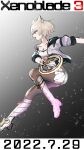  1girl absurdres camisole chakram chest_jewel highres holding holding_weapon jacket kyosuke1413koba leggings mio_(xenoblade) shoulder_strap solo tank_top weapon white_camisole white_jacket xenoblade_chronicles_(series) xenoblade_chronicles_3 