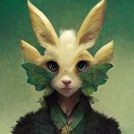  ambiguous_gender anthro eeveelution fur green_eyes humanoid leaf_on_head leafeon nintendo pok&eacute;mon pok&eacute;mon_(species) razkharn solo video_games white_body white_fur 