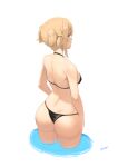  1girl ass back bare_arms bikini black_bikini blonde_hair braid breasts facing_to_the_side from_behind girls&#039;_frontline highres kion-kun medium_breasts short_hair short_twintails simple_background solo swimsuit twintails welrod_mkii_(girls&#039;_frontline) white_background 