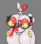  2022 air_valve animate_inanimate anthro areola big_breasts biped breasts claws digital_media_(artwork) female fyeuwuw handles handles_on_hips hi_res huge_breasts huge_thighs inflatable living_inflatable looking_at_viewer mammal markings nintendo nipples pok&eacute;mon pok&eacute;mon_(species) simple_background solo thick_thighs video_games white_body wide_hips zangoose 