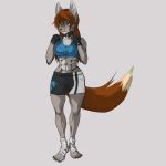  2017 bandage bottomwear canid canine canis clare_tavin clothing female gloves h.w.t._studios handwear hi_res leg_wrap mammal maradytth mma muscular shorts simple_background topwear training tube_top wolf yttrium_(artist) 