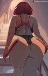  1girl ass ass_focus back back_cutout bangs bare_shoulders black_swimsuit blush breasts caustics clothing_cutout competition_swimsuit curvy earrings entrance facing_away from_behind from_side gem halterneck highleg highleg_swimsuit huge_ass impossible_clothes impossible_swimsuit jewelry large_breasts leotard mirai_hikari official_alternate_costume one-piece_swimsuit one-piece_tan open_mouth pyra_(pro_swimmer)_(xenoblade) pyra_(xenoblade) red_eyes red_hair red_swimsuit shiny shiny_hair short_hair solo_focus stairs straight_hair strap stud_earrings swept_bangs swimsuit tan tanlines thick_thighs thighs tiara turtleneck two-tone_swimsuit xenoblade_chronicles_(series) xenoblade_chronicles_2 