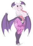  2019 5_fingers absurd_res anthro big_breasts black_nails bluechika blush boss_monster bovid breasts capcom caprine cleavage clothed clothing colored_nails cosplay darkstalkers dated female fingers footwear fur hi_res high_heels horn huge_breasts looking_aside mammal mature_anthro mature_female morrigan_aensland nails open_toe_heels red_eyes simple_background smile solo standing toriel undertale undertale_(series) video_games white_background white_body white_fur 
