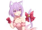  ahoge animal_ear_fluff animal_ears bare_shoulders bell bow breasts cat_ears cat_girl cat_tail choker cleavage collarbone detached_sleeves dress gloves hololive magical_girl medium_breasts mew_ichigo momomiya_ichigo nekomata_okayu omu_omelette pink_choker puffy_detached_sleeves puffy_short_sleeves puffy_sleeves purple_eyes purple_hair red_bow red_gloves short_dress short_hair short_sleeves strapless strapless_dress tail tail_bell tail_bow tail_ornament tokyo_mew_mew virtual_youtuber 