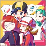  ... 2boys 2girls anger_vein backwards_hat baseball_cap black_hair blush border brown_hair closed_eyes closed_mouth commentary_request ethan_(pokemon) framed green_hair grey_eyes hat highres jacket kris_(pokemon) long_hair lyra_(pokemon) multiple_boys multiple_girls open_mouth overalls pokemon pokemon_(game) pokemon_gsc pokemon_hgss red_hair red_jacket red_shirt shirt short_hair silver_(pokemon) smile spoken_ellipsis takibpkms teeth tongue upper_teeth white_border white_headwear white_jacket yellow_headwear zipper_pull_tab 