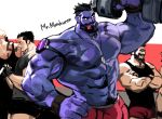  abs beard black_hair braum_(league_of_legends) darius_(league_of_legends) dopey_(dopq) dr._mundo dumbbell facial_hair feet_out_of_frame fingerless_gloves flexing gloves graves_(league_of_legends) hand_on_hip large_pectorals league_of_legends mr.mundoverse muscular muscular_male navel navel_hair nipples pectorals pose red_background red_eyes scar short_hair shorts simple_background smile spiked_hair tank_top tattoo teeth tongue tongue_out topless_male undercut white_background wristband 