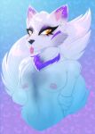  anthro arctic_fox blush canid canine digital_media_(artwork) fox fur gaiki girly hair hi_res male mammal nipple_piercing nipples nude piercing simple_background smile solo tongue tongue_out tongue_piercing white_body white_fur 