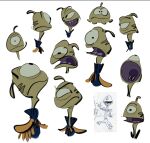  1_eye 2022 2_tongues alien alternate_species antennae_(anatomy) clothing cut_the_rope disney frown gaping_mouth green_body green_skin head_markings hi_res lilo_and_stitch looking_aside looking_at_viewer looking_up male markings multi_tongue multiple_poses occipital_markings open_mouth open_smile plorgonarian pose purple_mouth purple_tongue screaming simple_background smile solo tongue uniform velyash wendy_pleakley white_background 