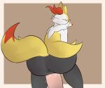  absurd_res anthro anus big_butt bodily_fluids braixen butt canid canine duo female fox genital_fluids hi_res human human_on_anthro i_will_dance_only_if_the_beat_is_funky inner_ear_fluff interspecies kneeling male male/female mammal nintendo penetration pok&eacute;mon pok&eacute;mon_(species) pok&eacute;philia pussy_juice simple_background tuft vaginal vaginal_penetration video_games 