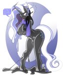  absurd_res anthro black_body black_nipples equid equine female goo_transformation hair hasbro hi_res horn human_to_anthro idw_publishing mammal mind_control my_little_pony my_little_pony_(idw) nightmare_rarity_(idw) nipples open_mouth open_smile purple_hair purple_tail qnthro skyspeardw smile species_transformation standing transformation unicorn 