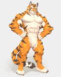  4:5 anthro black_stripes captainjohkid felid feline fur hi_res male mammal muscular muscular_anthro muscular_male nude orange_body orange_fur pantherine red_eyes solo striped_body striped_fur stripes tiger white_body white_fur 