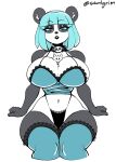 2022 5_fingers absurd_res anthro bangs belinda_(skecchiart) between_breasts big_breasts black_body black_fur black_lips blue_eyes blue_hair bone breasts choker cleavage clothed clothing crop_top dr_rabbit_(tomtc) eyelashes female fingers fur giant_panda hair hi_res huge_breasts inner_ear_fluff jewelry lagomorph leggings legwear leporid lips male mammal micro midriff multicolored_body multicolored_fur navel necklace rabbit sem-l-grim shirt short_hair signature simple_background sitting size_difference skull smaller_male solo stockings thick_thighs topwear tuft two_tone_body two_tone_fur ursid white_background white_body white_fur wide_hips 