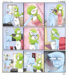  &lt;3 2021 absurd_res apron apron_only blue_body bodily_fluids breasts cleavage clothed clothing comic comic_panel crying duo embrace english_text eye_through_hair female gardevoir green_hair hair hair_over_eye hi_res hug humanoid humor kissing_boo-boo kissing_butt kissing_forehead living_room male medium_breasts mommy_kink mostly_nude nintendo not_furry one_eye_obstructed onomatopoeia patting pearboy-ooh pearboy_(oc) pok&eacute;mon pok&eacute;mon_(species) reaction_shot rear_view red_eyes sierra_(pearboy-ooh) size_difference sound_effects tears text the_end translucent translucent_hair video_games washing_dishes 
