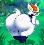  anthro bent_over big_breasts big_butt breasts butt cinderace female hi_res huge_butt hyper hyper_butt looking_at_viewer looking_back looking_back_at_viewer mrxrickyx nintendo pok&eacute;mon pok&eacute;mon_(species) solo thick_thighs video_games 