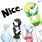  1:1 2021 black_eyes black_hair blue_body blue_hair breasts clapping cleavage clothed clothing cydia_(pearboy-ooh) english_text eva_(pearboy-ooh) female gardevoir gesture green_hair group hair hair_over_eye hands_behind_back hi_res humanoid looking_at_viewer male medium_breasts milestone nintendo not_furry one_eye_obstructed open_mouth orange_eyes pearboy-ooh pearboy_(oc) pink_eyes pok&eacute;mon pok&eacute;mon_(species) red_eyes shiny_pok&eacute;mon sierra_(pearboy-ooh) simple_background text thumbs_up video_games white_background 