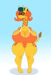  absurd_res anthro beret big_breasts blush breasts camp_lazlo cartoon_network cleavage clothed clothing eyewear female giraffe giraffid glasses hair hat headgear headwear hi_res huge_breasts long_neck looking_away mammal nina_neckerly one-piece_swimsuit orange_hair solo somescrub spots swimwear thick_thighs wide_hips yellow_body 